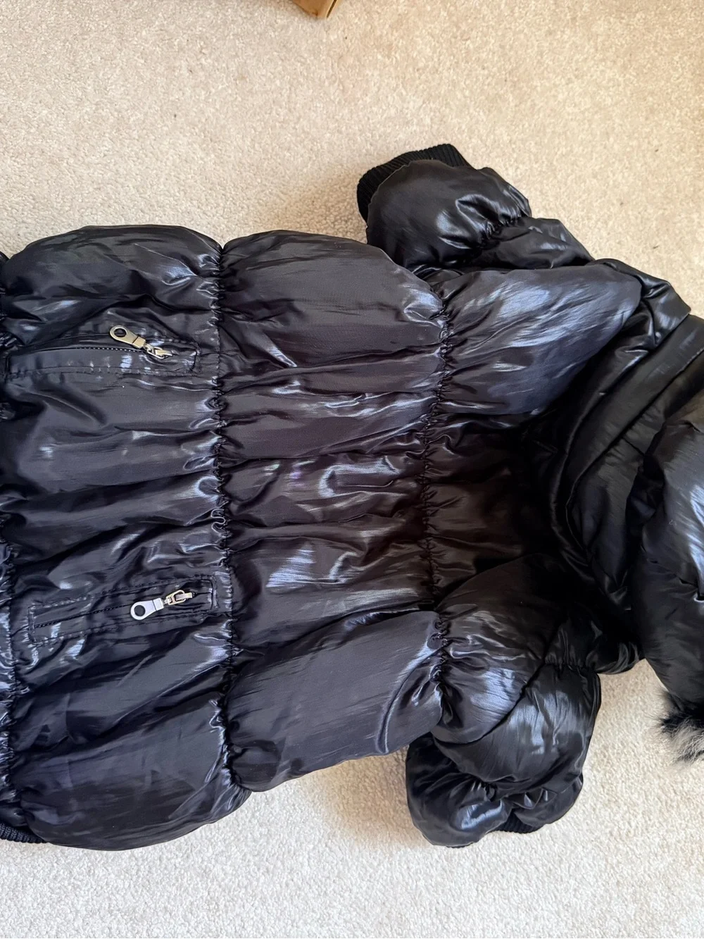 Pet Life Black Puffer Dog Coat with Faux Fur Trim